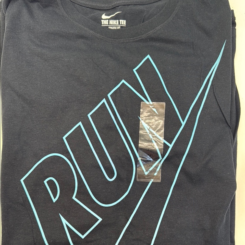 Nike Black and Blue Short Sleeve RUN Tee